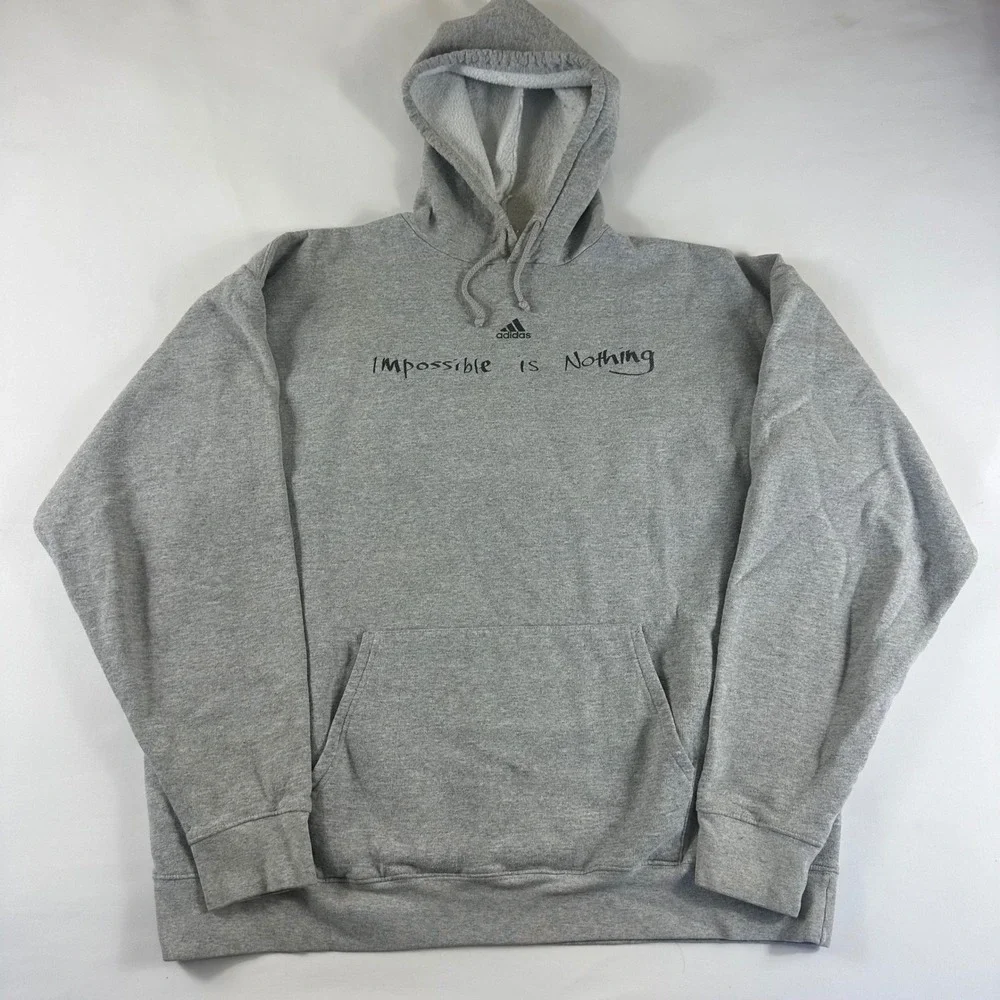 Adidas Mens 3XL Gray Hoodie Impossible is Nothing‎ Pullover Sweatshirt